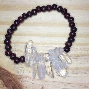 Handmade elastic wooden and glass beaded bracelet